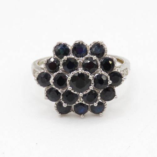 167 - 9ct gold and sapphire cluster set ring (3.1g)  AS SEEN - MISSHAPEN Size P 1/2