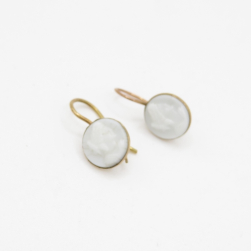 170 - 9ct gold pressed glass hook drop earrings, as seen (1.2g)