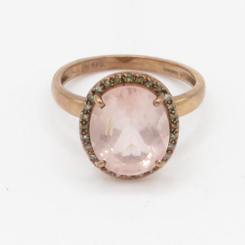 171 - 9ct gold morganite and diamond ring (3.1g) Size N