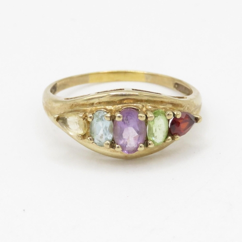 174 - 9ct gold with garnet, peridot, amethyst, topaz and citrine (2.3g) Size S