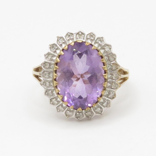 183 - 9ct gold amethyst & diamond cocktail ring (4.6g) Size M