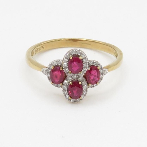 7 - 9ct gold ruby & diamond dress ring (2.4g) Size S 1/2