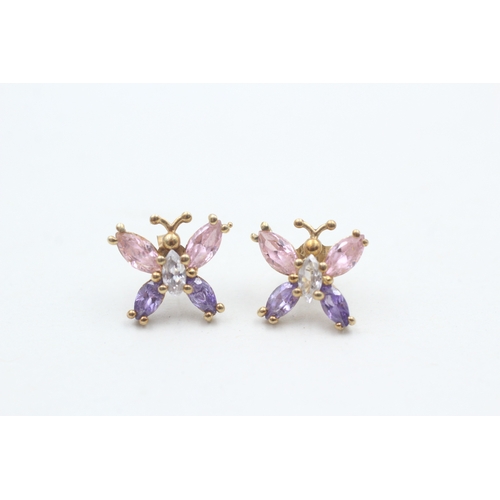 10 - 9ct gold and cubic zirconia butterfly stud earrings (1.7g)