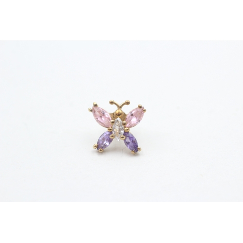 10 - 9ct gold and cubic zirconia butterfly stud earrings (1.7g)