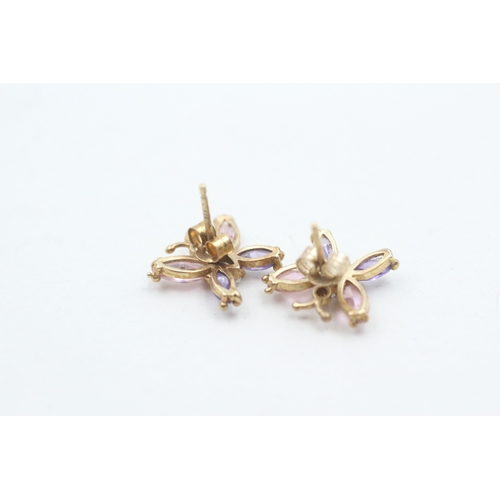 10 - 9ct gold and cubic zirconia butterfly stud earrings (1.7g)