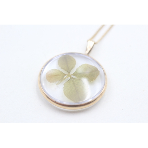 11 - 9ct gold vintage four leaf clover pendant necklace (4.4g)