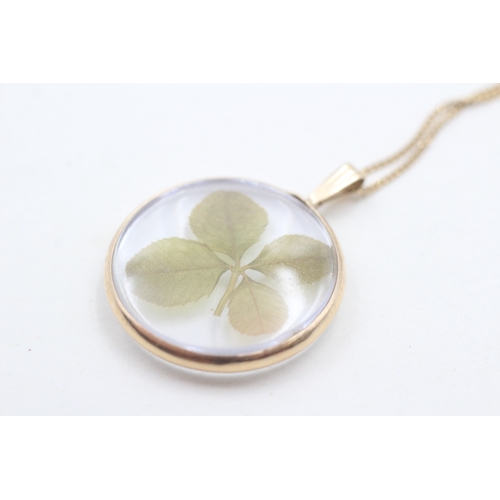 11 - 9ct gold vintage four leaf clover pendant necklace (4.4g)