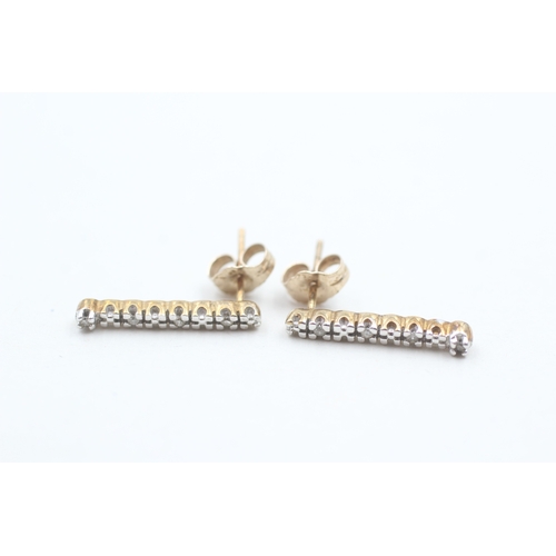 114 - 9ct gold diamond set bar drop stud earrings (1.5g)