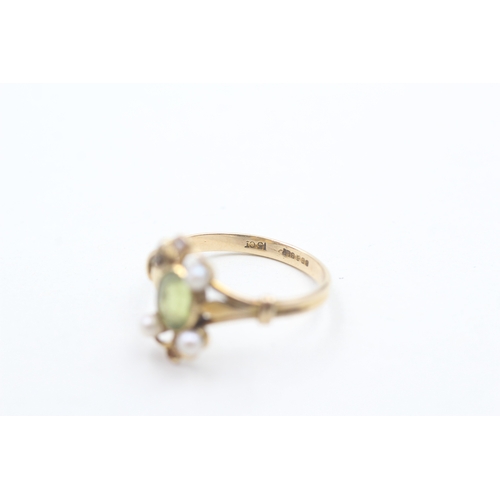 127 - 15ct gold antique peridot & pearl dress ring (2.2g) AS SEEN - STONES MISSING Size O