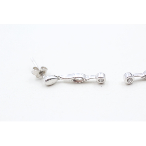 128 - 9ct white gold diamond set drop earrings (1.6g)