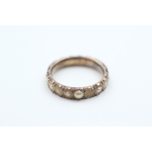 129 - 9ct gold antique split pearl set full eternity ring (3.1g)  AS SEEN - STONES MISSING Size L