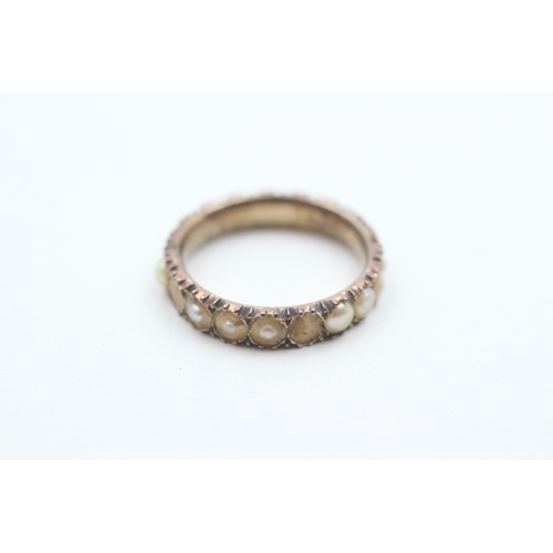 129 - 9ct gold antique split pearl set full eternity ring (3.1g)  AS SEEN - STONES MISSING Size L