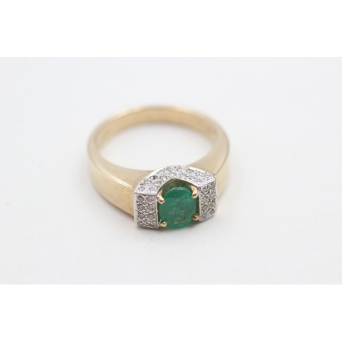 132 - 9ct gold emerald & diamond dress ring (4.7g) Size M