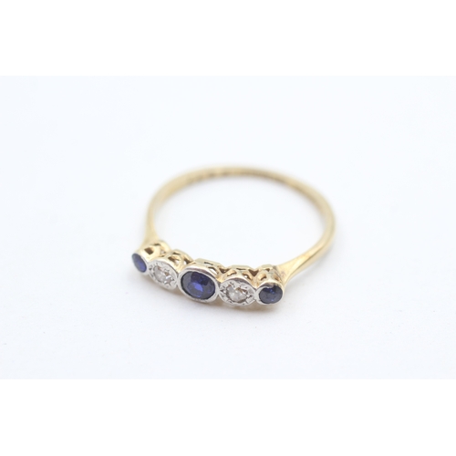 143 - 18ct gold antique sapphire & diamond five stone ring (2g) Size P