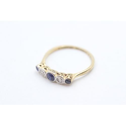 143 - 18ct gold antique sapphire & diamond five stone ring (2g) Size P