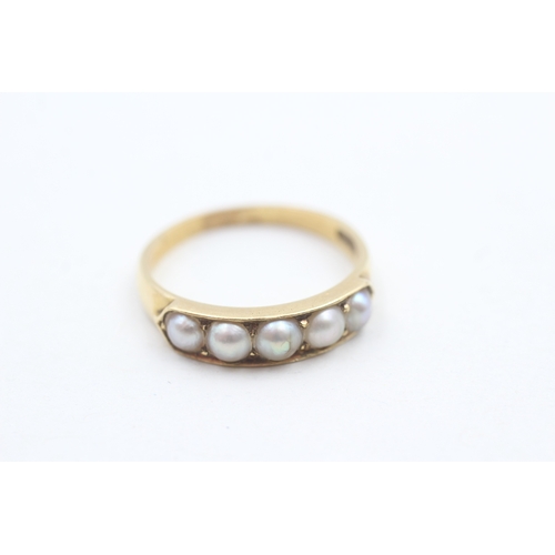 149 - 18ct gold antique seed pearl five stone ring (3.9g) Size Q