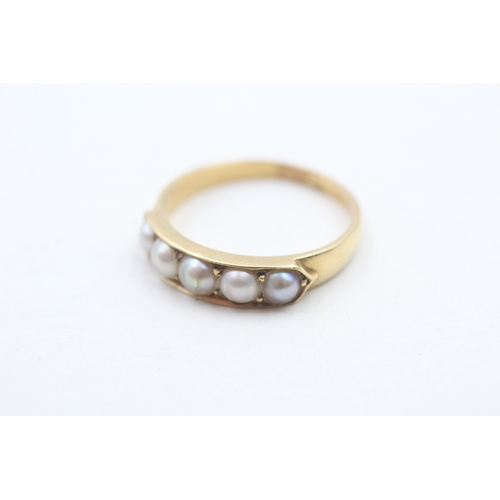 149 - 18ct gold antique seed pearl five stone ring (3.9g) Size Q