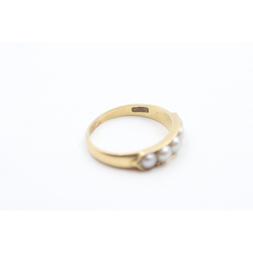 149 - 18ct gold antique seed pearl five stone ring (3.9g) Size Q