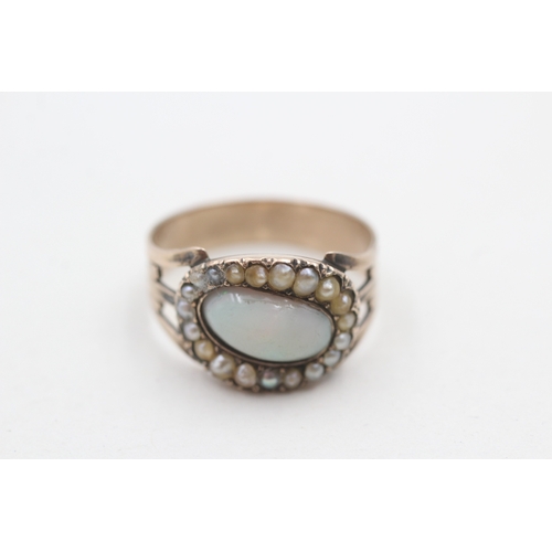 155 - 9ct gold antique opal & seed pearl dress ring (3.7g) Size R