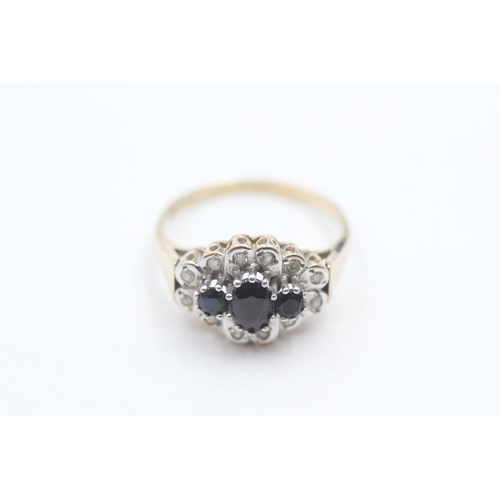 163 - 9ct gold sapphire and diamond ring (3.3g) Size P