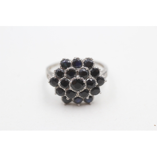 167 - 9ct gold and sapphire cluster set ring (3.1g)  AS SEEN - MISSHAPEN Size P 1/2