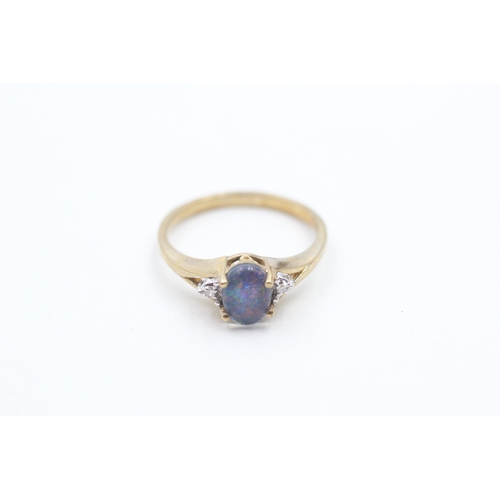 172 - 9ct gold opal triplet and diamond ring (2.1g) Size M