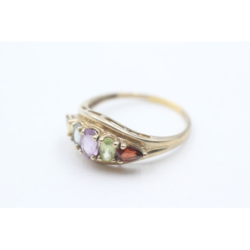 174 - 9ct gold with garnet, peridot, amethyst, topaz and citrine (2.3g) Size S