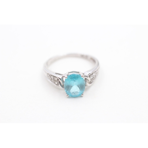 179 - 9ct gold apatite and diamond ring (2.3g) Size N