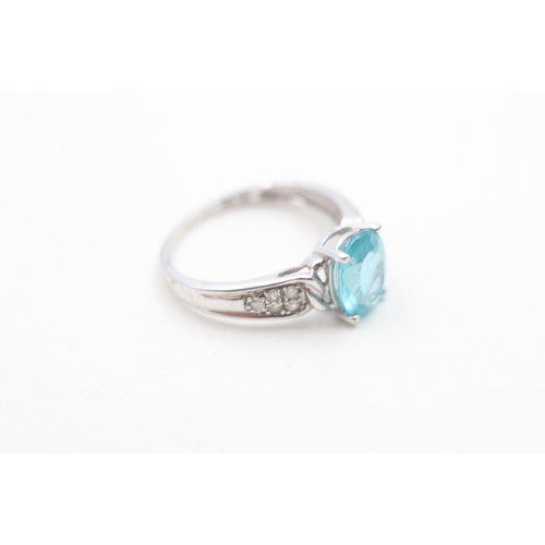 179 - 9ct gold apatite and diamond ring (2.3g) Size N