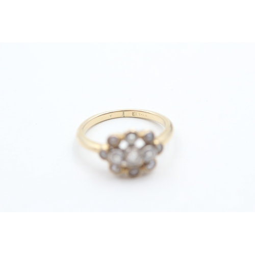 180 - 18ct gold antique diamond & seed pearl cluster ring (3.3g) Size L