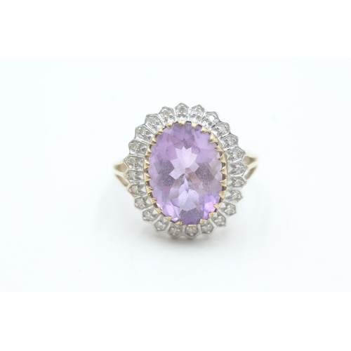 183 - 9ct gold amethyst & diamond cocktail ring (4.6g) Size M