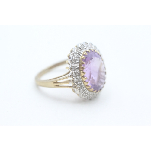 183 - 9ct gold amethyst & diamond cocktail ring (4.6g) Size M