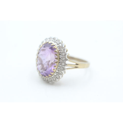 183 - 9ct gold amethyst & diamond cocktail ring (4.6g) Size M