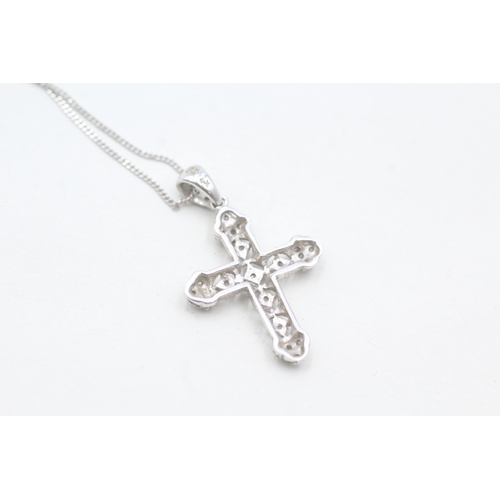 230 - 9ct gold and diamond cross pendant on chain (2.3g)