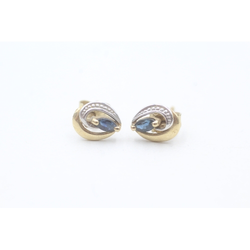 252 - 9ct gold sapphire & diamond stud earrings (1g)