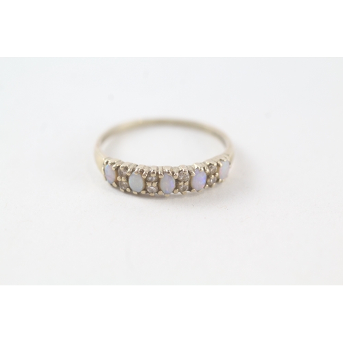 55 - 9ct gold opal and diamond set half hoop eternity ring (1.2g) Size N