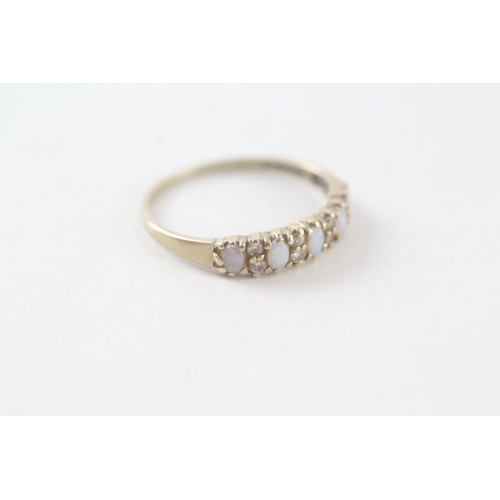 55 - 9ct gold opal and diamond set half hoop eternity ring (1.2g) Size N