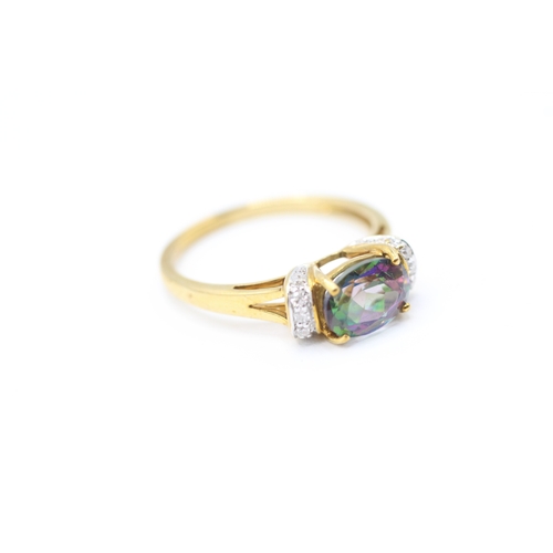 6 - 9ct gold mystic topaz and diamond ring (2.3g) Size N 1/2