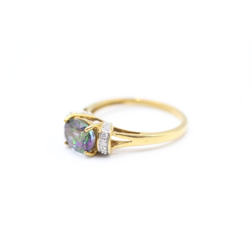 6 - 9ct gold mystic topaz and diamond ring (2.3g) Size N 1/2