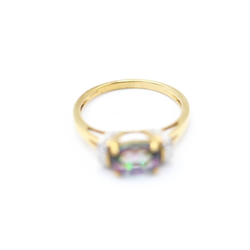 6 - 9ct gold mystic topaz and diamond ring (2.3g) Size N 1/2