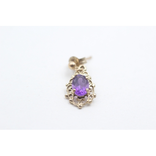 82 - 9ct gold and amethyst drop stud earrings (1.2g)