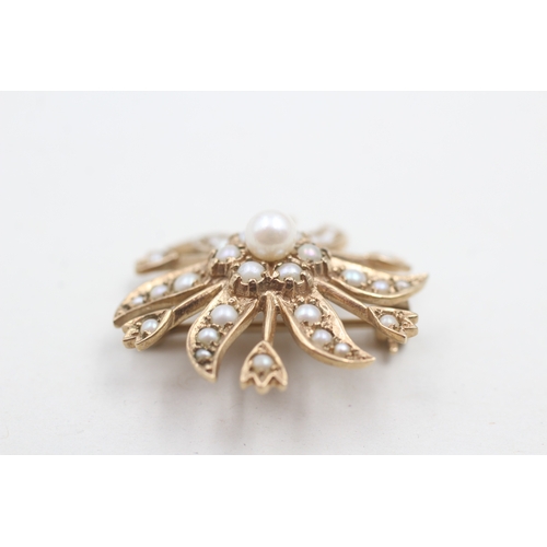 84 - 9ct gold antique pearl brooch (4.4g)