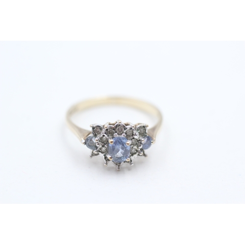 85 - 9ct gold sapphire and diamond cluster set ring (2.2g) Size N