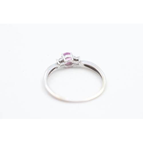 90 - 9ct gold pink gemstone and diamond ring (1.2g) Size Q