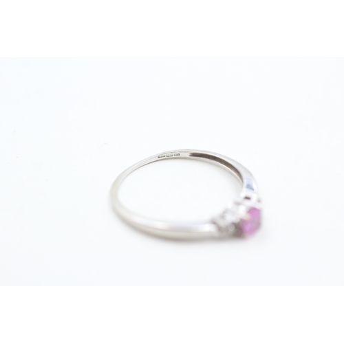 90 - 9ct gold pink gemstone and diamond ring (1.2g) Size Q