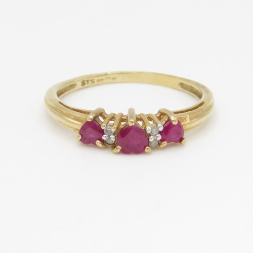 110 - 9ct gold ruby and diamond ring (1.6g) Size O