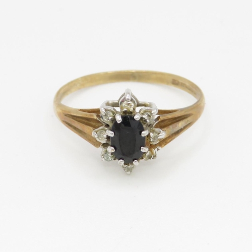 136 - 9ct gold sapphire & diamond cluster ring (1.8g) Size N