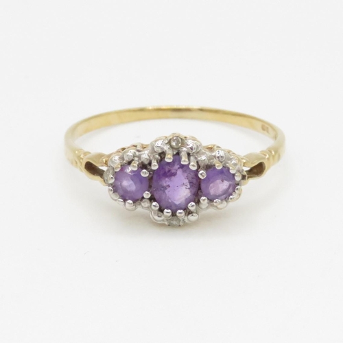 163 - 9ct gold amethyst and diamond ring (1.9g) Size T