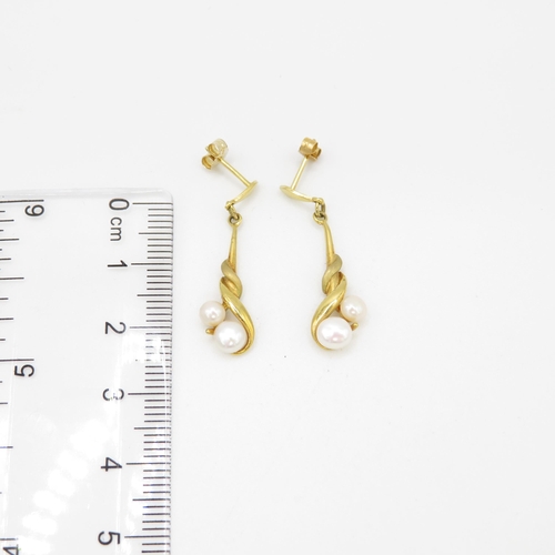 166 - 9ct gold cultured pearl drop earrings (2g)