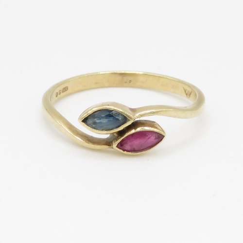 19 - 9ct gold ruby and sapphire ring (1.4g) Size M 1/2